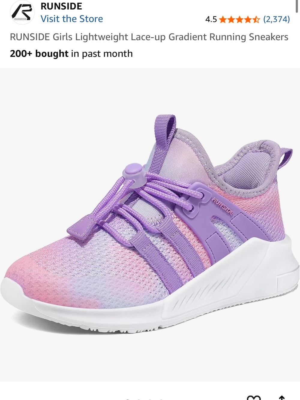 Girls Lightweight Lace-up Gradient Purple-Pink Running Sneakers